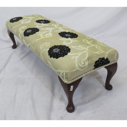 328 - Victorian oblong stool with foliate upholstery, cabriole legs with pad feet