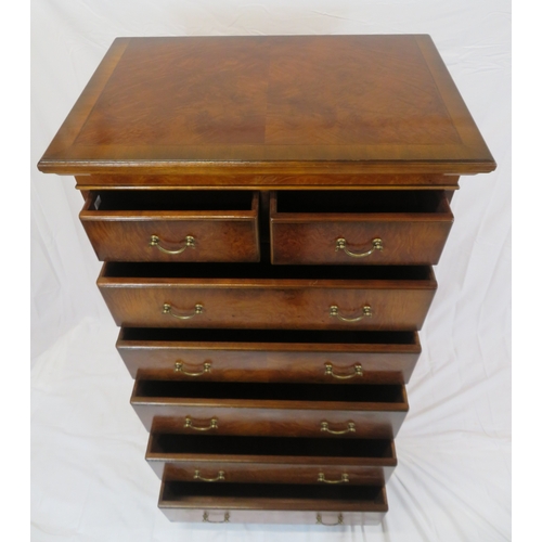 100 - Edwardian style tallboy chest of two short & six long drawers with brass drop handles, on bracket fe... 