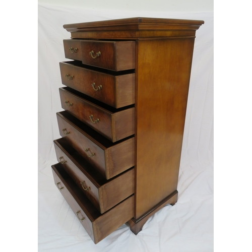 100 - Edwardian style tallboy chest of two short & six long drawers with brass drop handles, on bracket fe... 