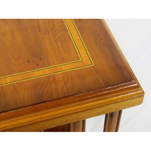 104 - Edwardian style inlaid & crossbanded mahogany revolving bookcase with railed sides, shell inlay, on ... 