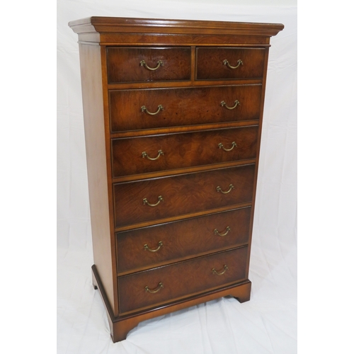 100 - Edwardian style tallboy chest of two short & six long drawers with brass drop handles, on bracket fe... 