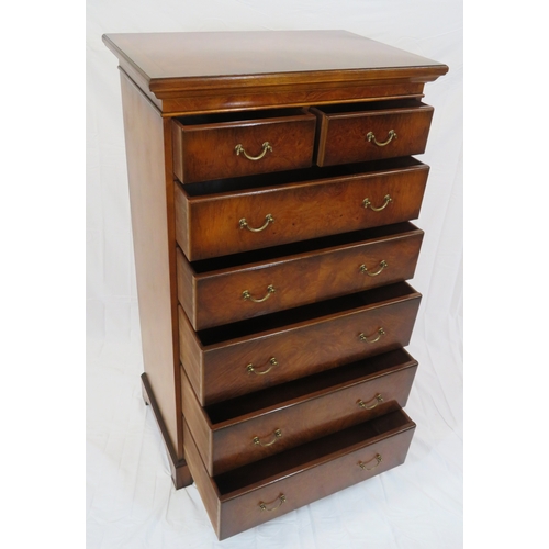 100 - Edwardian style tallboy chest of two short & six long drawers with brass drop handles, on bracket fe... 