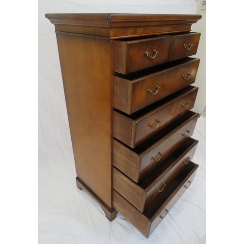 100 - Edwardian style tallboy chest of two short & six long drawers with brass drop handles, on bracket fe... 