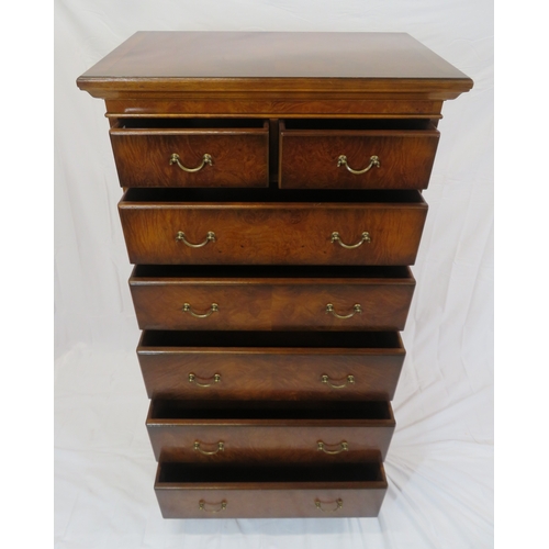 100 - Edwardian style tallboy chest of two short & six long drawers with brass drop handles, on bracket fe... 