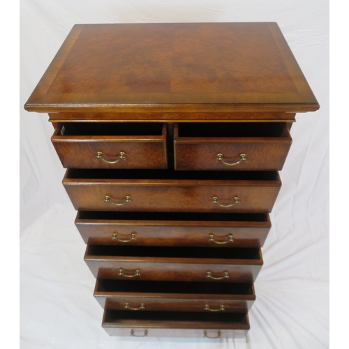 100 - Edwardian style tallboy chest of two short & six long drawers with brass drop handles, on bracket fe... 