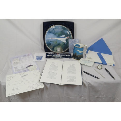 108 - Lot of British Airways 'Concorde, Legend of the Sky' commemorative plate, mug & ephemera