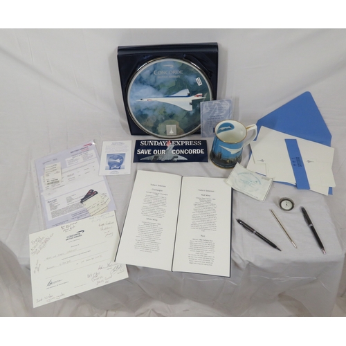 108 - Lot of British Airways 'Concorde, Legend of the Sky' commemorative plate, mug & ephemera