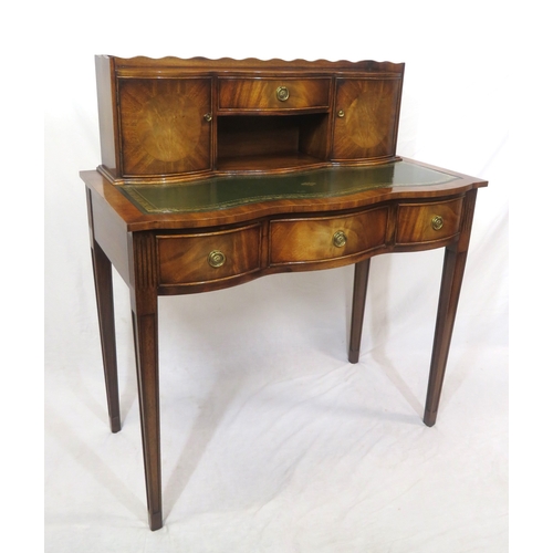 110 - Edwardian style serpentine fronted mahogany bonheur du jour with wavy border, bowed drawers, shaped ... 