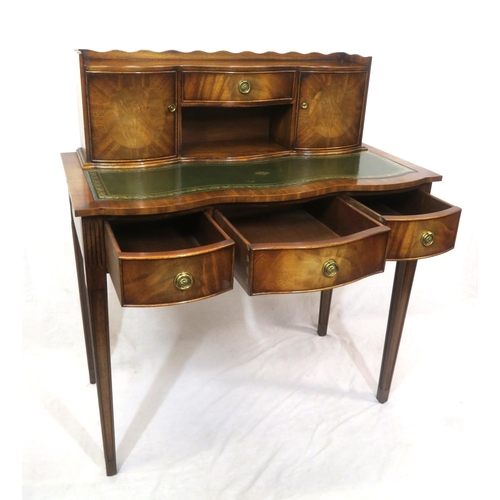 110 - Edwardian style serpentine fronted mahogany bonheur du jour with wavy border, bowed drawers, shaped ... 