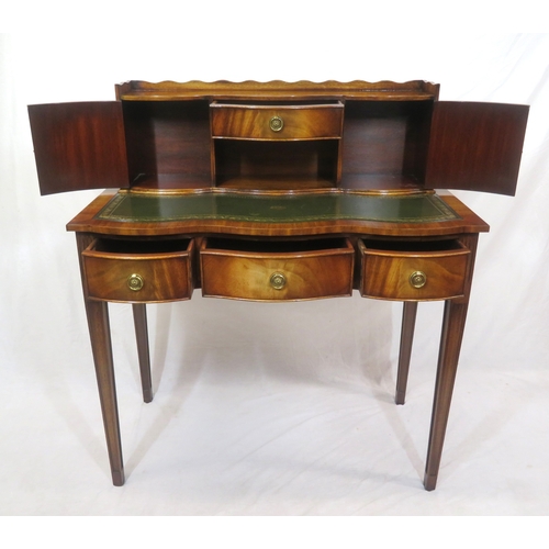 110 - Edwardian style serpentine fronted mahogany bonheur du jour with wavy border, bowed drawers, shaped ... 