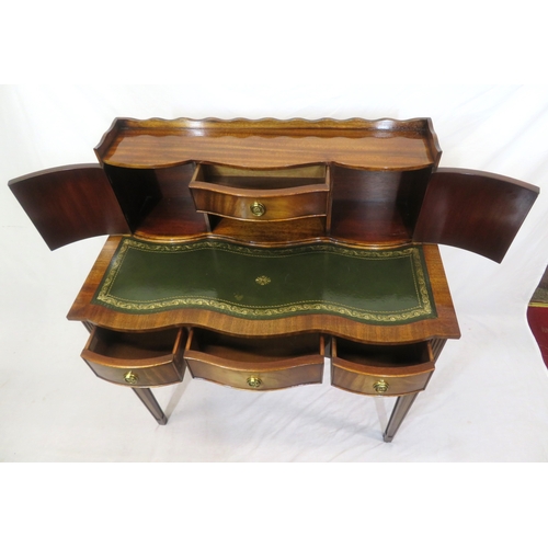 110 - Edwardian style serpentine fronted mahogany bonheur du jour with wavy border, bowed drawers, shaped ... 