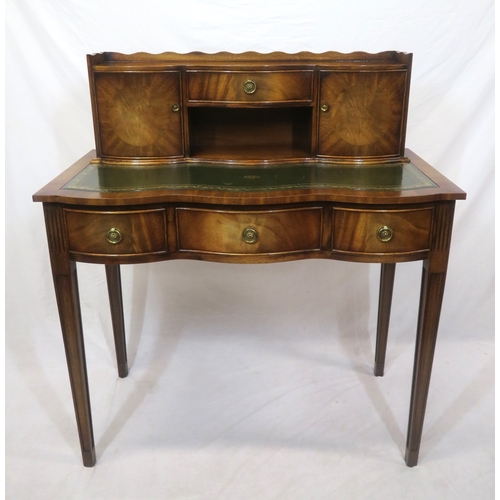 110 - Edwardian style serpentine fronted mahogany bonheur du jour with wavy border, bowed drawers, shaped ... 