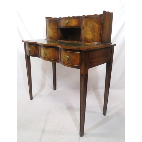 110 - Edwardian style serpentine fronted mahogany bonheur du jour with wavy border, bowed drawers, shaped ... 