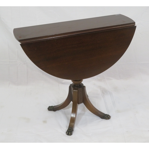 111 - Edwardian style Pembroke table with D-shaped drop leaves, twist top, turned column, on quadrapod