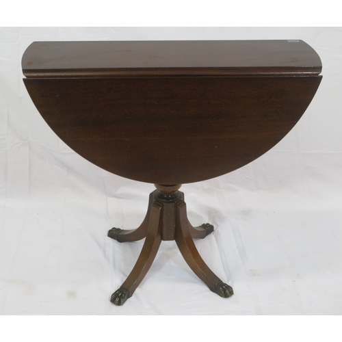 111 - Edwardian style Pembroke table with D-shaped drop leaves, twist top, turned column, on quadrapod