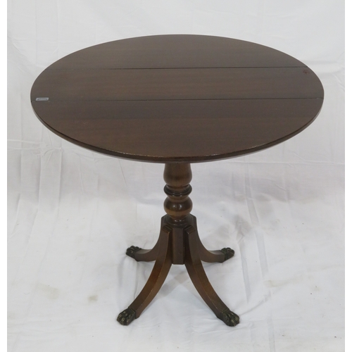 111 - Edwardian style Pembroke table with D-shaped drop leaves, twist top, turned column, on quadrapod