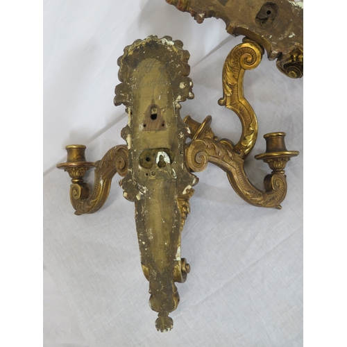 112 - Pair of French style carved sconces with scroll & shell decoration