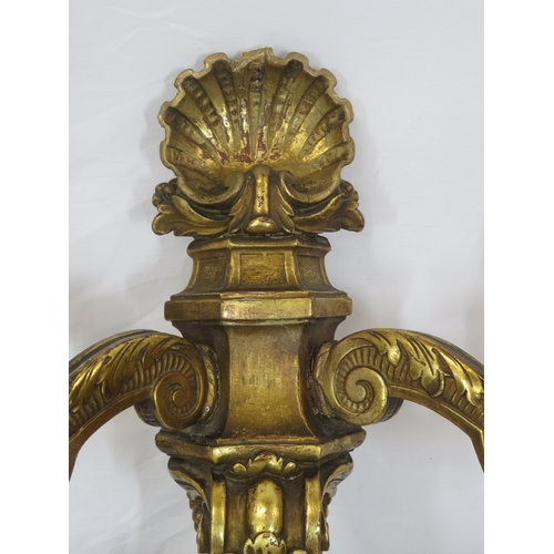 112 - Pair of French style carved sconces with scroll & shell decoration