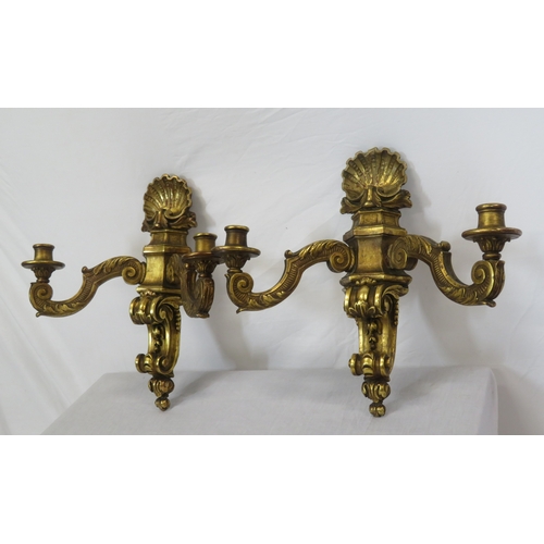 112 - Pair of French style carved sconces with scroll & shell decoration