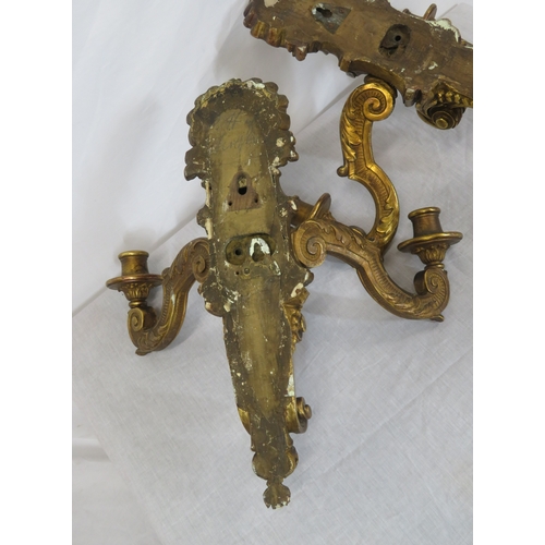 112 - Pair of French style carved sconces with scroll & shell decoration