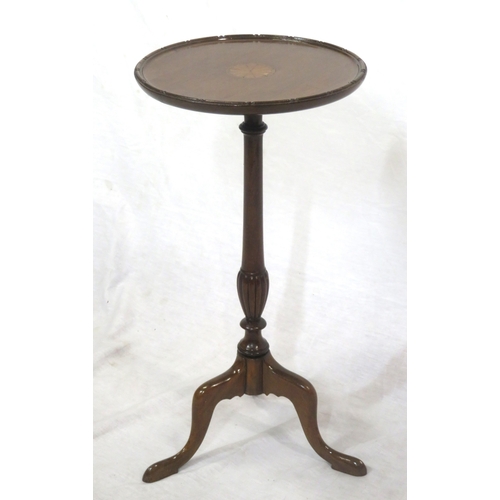 114 - Edwardian style inlaid occasional or lamp table with raised border, turned reeded column, on hipped ... 