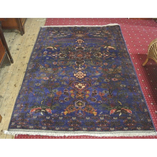 117 - Blue ground hand woven Afghan Baluch nomadic rug with unique all over floral pattern, wool like silk... 