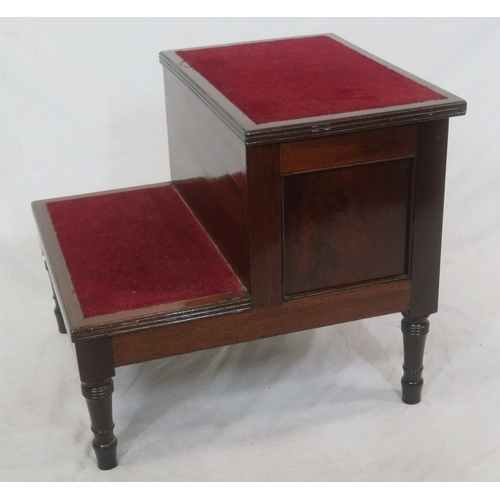 119 - Edwardian mahogany inlaid library steps with reeded borders & turned legs