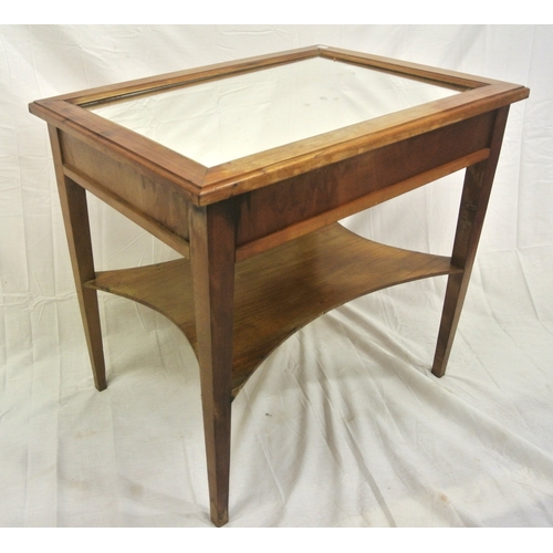 136 - Edwardian style mahogany occasional table with mirror inset, concave shelf, on square tapering legs