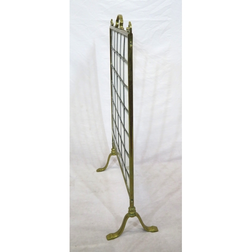 144 - Edwardian brass firescreen with bevelled glass insets & bracket feet