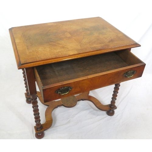 145 - Victorian rosewood & walnut lowboy with herringbone crossbanding, frieze drawer with ornate brass dr... 