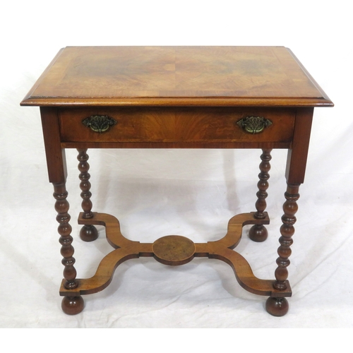 145 - Victorian rosewood & walnut lowboy with herringbone crossbanding, frieze drawer with ornate brass dr... 