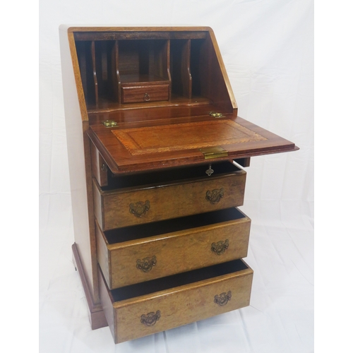 151 - Edwardian mahogany desk with frieze drawer, side drawers, central press with shelved interior, brass... 