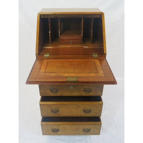 151 - Edwardian mahogany desk with frieze drawer, side drawers, central press with shelved interior, brass... 