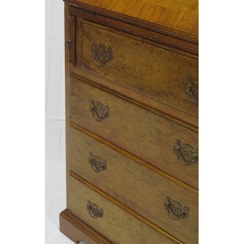 151 - Edwardian mahogany desk with frieze drawer, side drawers, central press with shelved interior, brass... 