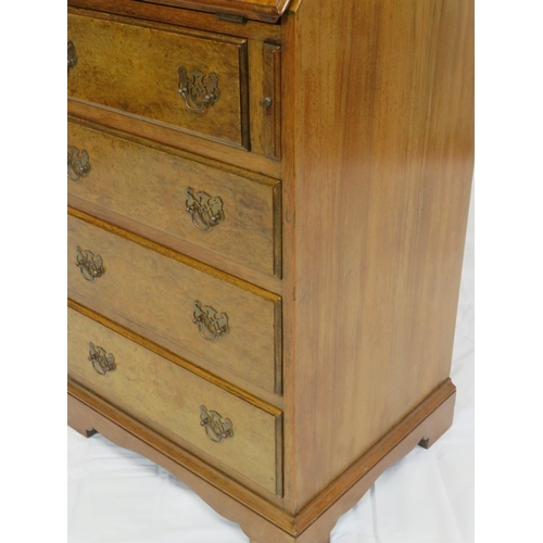 151 - Edwardian mahogany desk with frieze drawer, side drawers, central press with shelved interior, brass... 