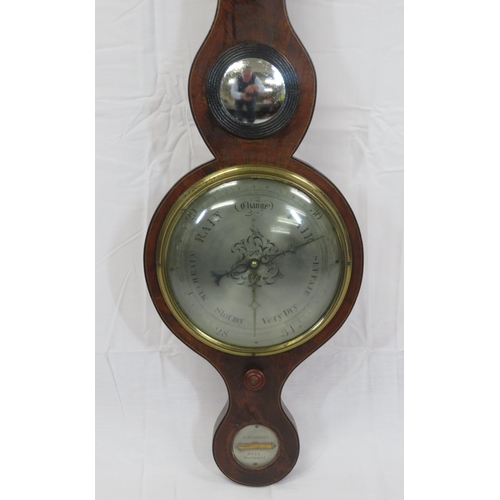 152 - Edwardian style inlaid walnut wheel barometer with thermometer & hygrometer, brass framed dial, by A... 