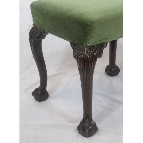 154 - Regency style upholstered stool with ornate scroll foliate carved cabriole legs with claw on ball fe... 