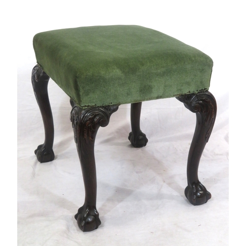 154 - Regency style upholstered stool with ornate scroll foliate carved cabriole legs with claw on ball fe... 