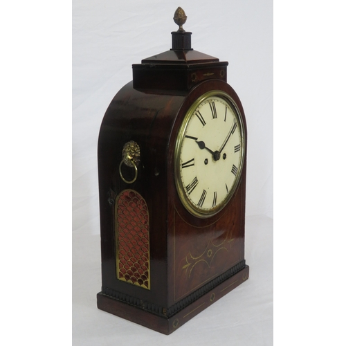 172 - Edwardian inlaid mahogany domed bracket clock with acorn finial, shaped top, circular brass framed d... 