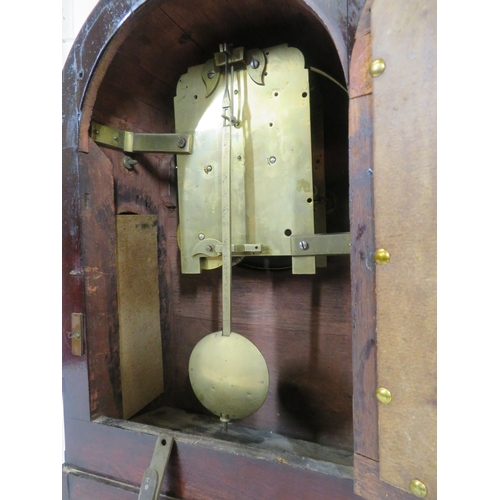 172 - Edwardian inlaid mahogany domed bracket clock with acorn finial, shaped top, circular brass framed d... 