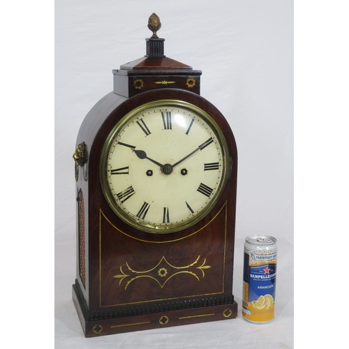 172 - Edwardian inlaid mahogany domed bracket clock with acorn finial, shaped top, circular brass framed d... 