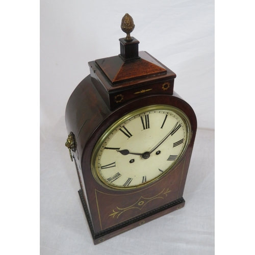 172 - Edwardian inlaid mahogany domed bracket clock with acorn finial, shaped top, circular brass framed d... 