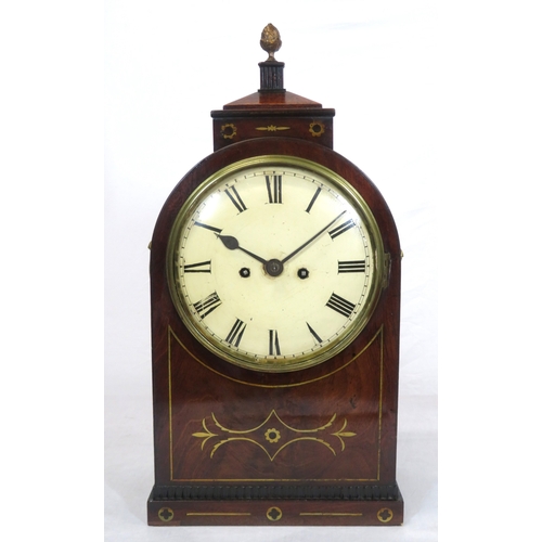 172 - Edwardian inlaid mahogany domed bracket clock with acorn finial, shaped top, circular brass framed d... 