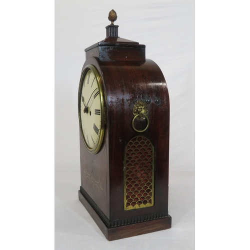 172 - Edwardian inlaid mahogany domed bracket clock with acorn finial, shaped top, circular brass framed d... 