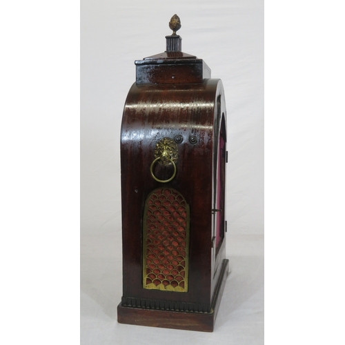 172 - Edwardian inlaid mahogany domed bracket clock with acorn finial, shaped top, circular brass framed d... 