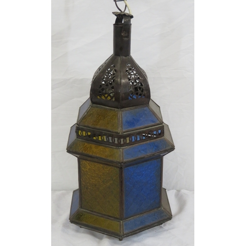 177 - Oriental style hanging hall light shade with coloured glass panels