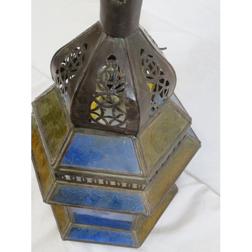 177 - Oriental style hanging hall light shade with coloured glass panels