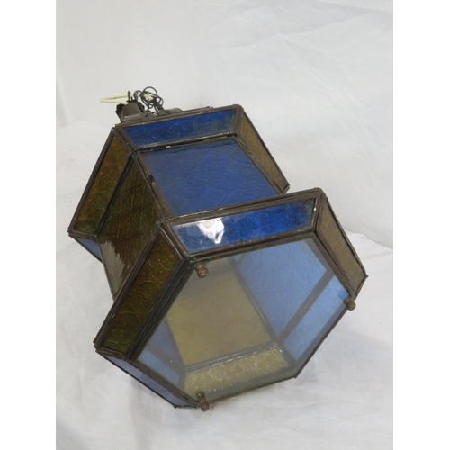 177 - Oriental style hanging hall light shade with coloured glass panels