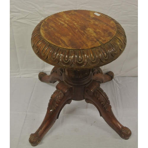 184 - Victorian style carved round stool with foliate & acanthus decoration