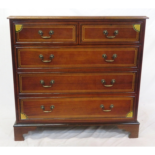 185 - Edwardian design inlaid & crossbanded mahogany chest of two short & three long drawers with satinwoo... 